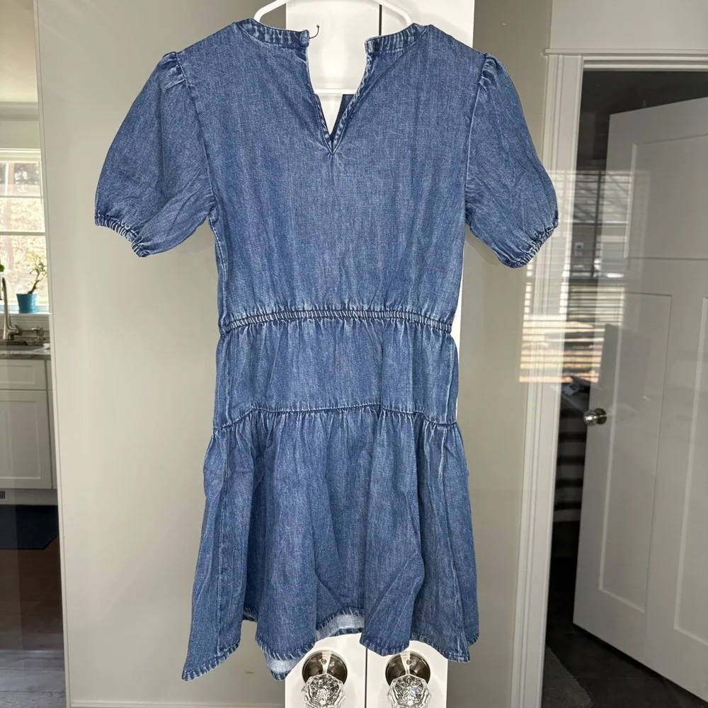 NWT J. Crew Girls' Puff-sleeve Dress Drapey Denim Rylan Medium Wash Blue